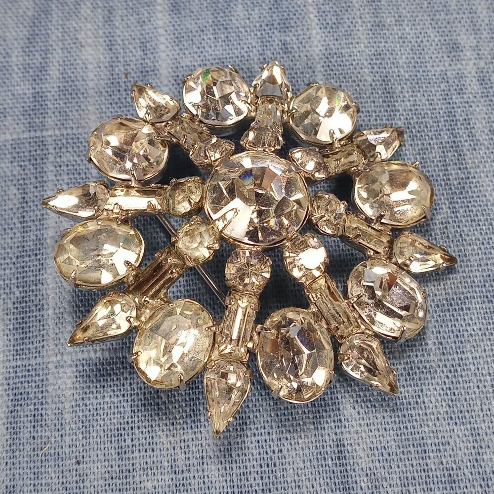 1950s Vintage Clear Rhinestone Dome Vintage Brooch - Picture 2 of 5